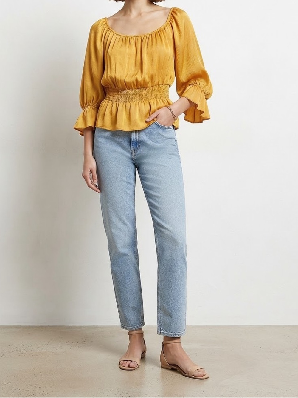 River Island Mustard Yellow Peasant Blouse